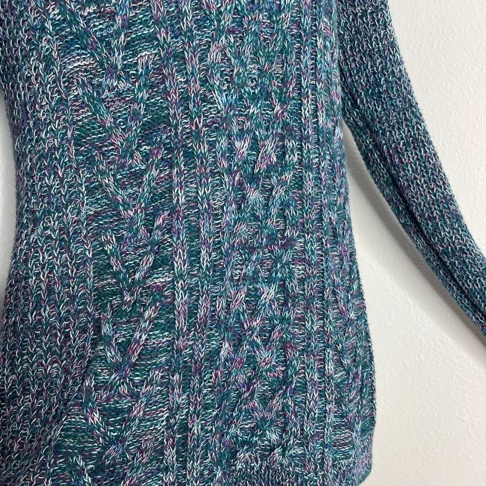 Faded Glory Women's Teal Multicolor Long Sleeve Cable Knit Pullover Sweater Sm